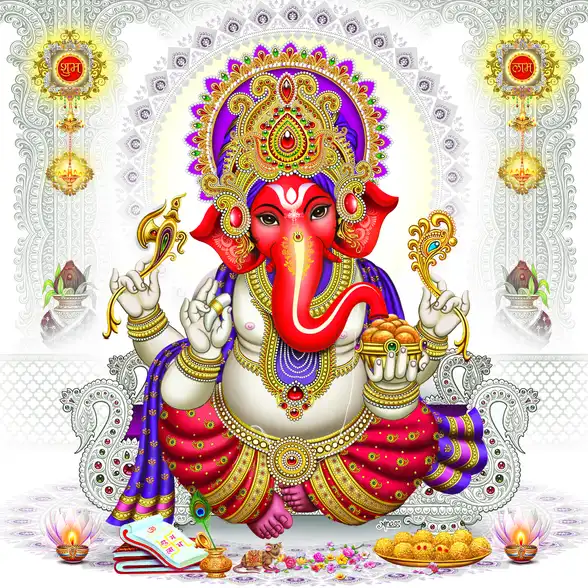 0114 Ganesh Ji Plain, Glitter, Stone, Crystal High Gloss Decorative Tile by Global Art