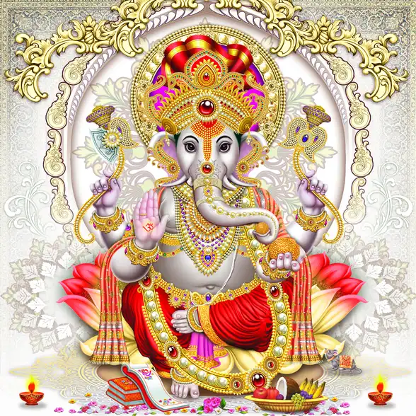 0115 Ganesh Ji Plain, Glitter, Stone, Crystal High Gloss Decorative Tile by Global Art