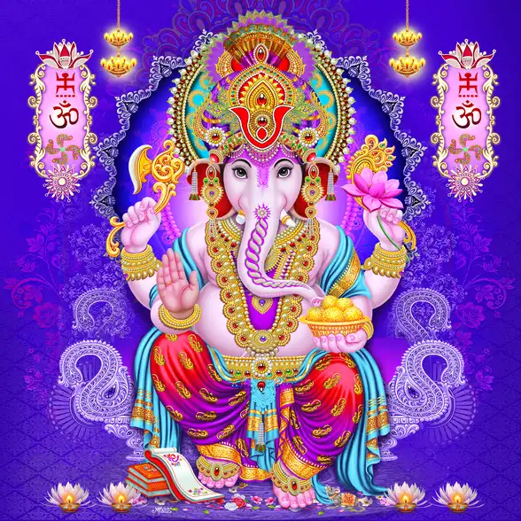 0116 Ganesh Ji Plain, Glitter, Stone, Crystal High Gloss Decorative Tile by Global Art
