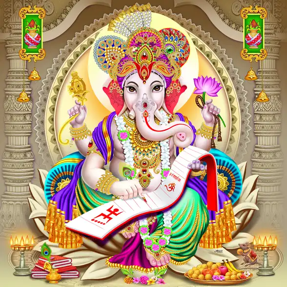 0117 Ganesh Ji Plain, Glitter, Stone, Crystal High Gloss Decorative Tile by Global Art