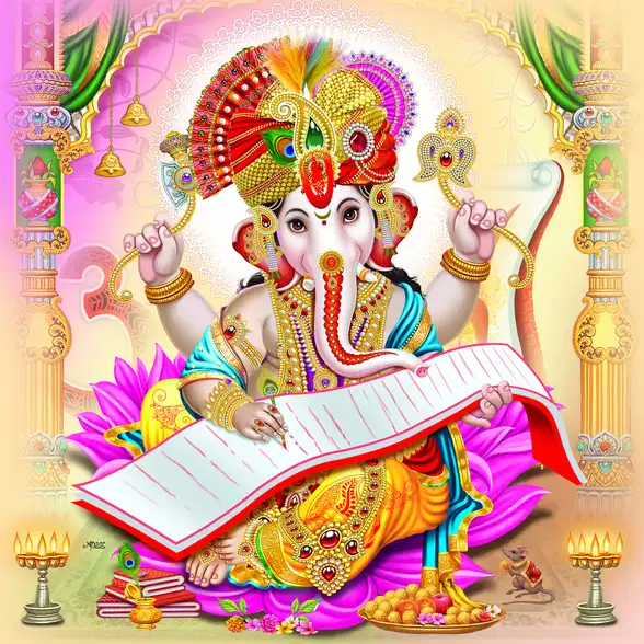 0118 Ganesh Ji Plain, Glitter, Stone, Crystal High Gloss Decorative Tile by Global Art