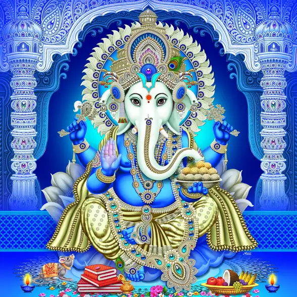 0119 Ganesh Ji Plain, Glitter, Stone, Crystal High Gloss Decorative Tile by Global Art
