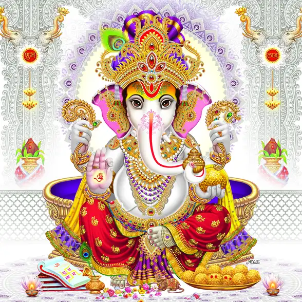 0120 Ganesh Ji Plain, Glitter, Stone, Crystal High Gloss Decorative Tile by Global Art