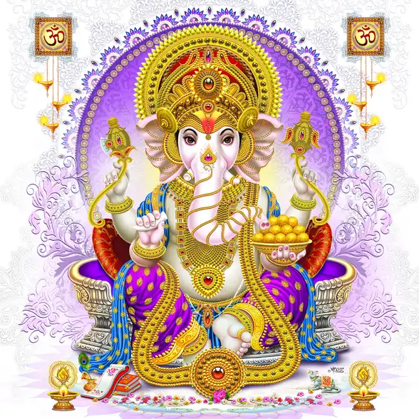 0122 Ganesh Ji Plain, Glitter, Stone, Crystal High Gloss Decorative Tile by Global Art