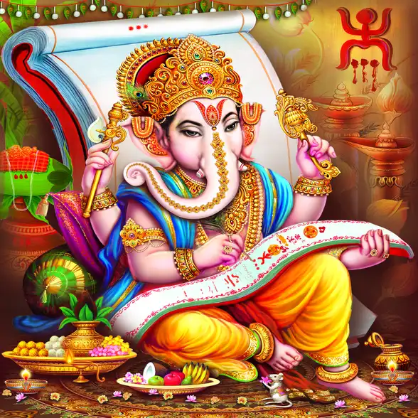 0121 Ganesh Ji Plain, Glitter, Stone, Crystal High Gloss Decorative Tile by Global Art