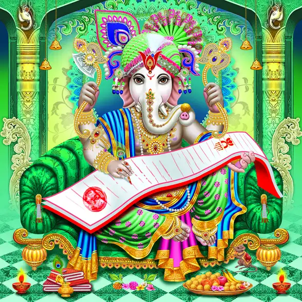 0123 Ganesh Ji Plain, Glitter, Stone, Crystal High Gloss Decorative Tile by Global Art