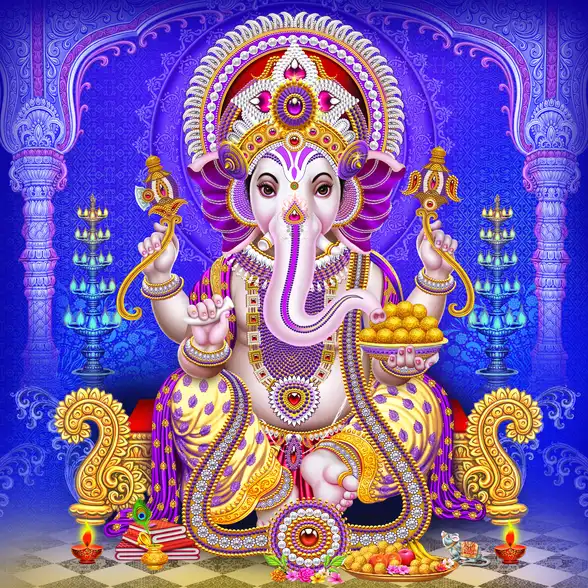 0124 Ganesh Ji Plain, Glitter, Stone, Crystal High Gloss Decorative Tile by Global Art