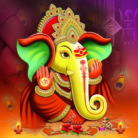 0134 Ganesh Ji Plain, Glitter, Stone, Crystal High Gloss Decorative Tile by Global Art