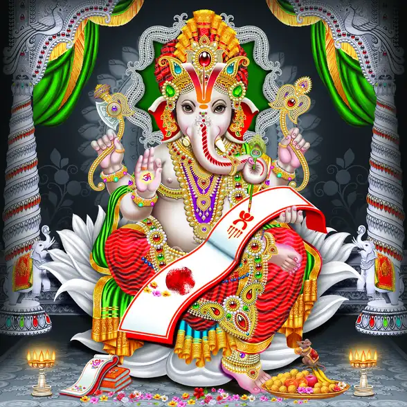 0125 Ganesh Ji Plain, Glitter, Stone, Crystal High Gloss Decorative Tile by Global Art