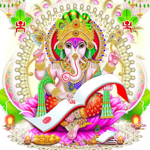 0126 Ganesh Ji Plain, Glitter, Stone, Crystal High Gloss Decorative Tile by Global Art