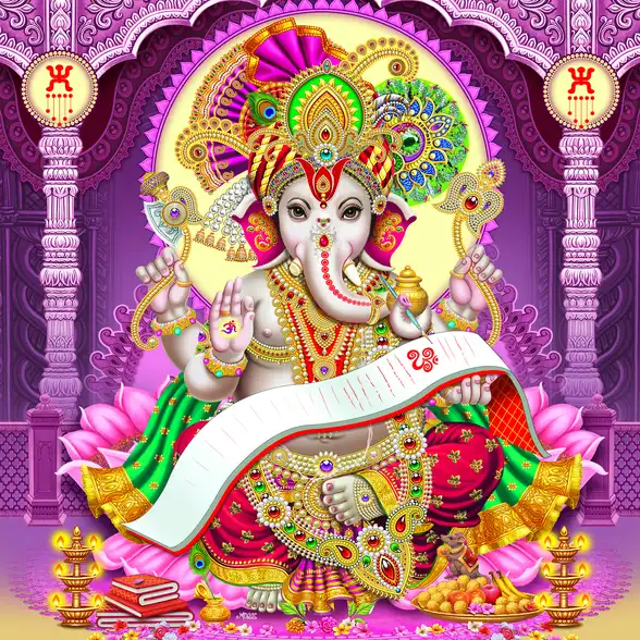 0127 Ganesh Ji Plain, Glitter, Stone, Crystal High Gloss Decorative Tile by Global Art