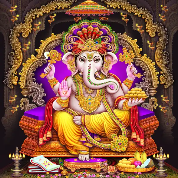 0129 Ganesh Ji Plain, Glitter, Stone, Crystal High Gloss Decorative Tile by Global Art