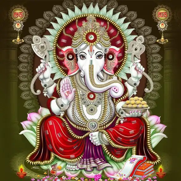 0131 Ganesh Ji Plain, Glitter, Stone, Crystal High Gloss Decorative Tile by Global Art