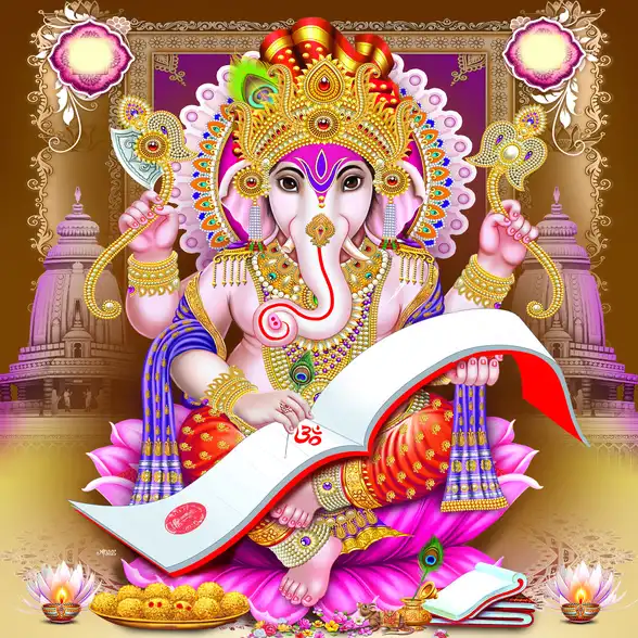 0132 Ganesh Ji Plain, Glitter, Stone, Crystal High Gloss Decorative Tile by Global Art