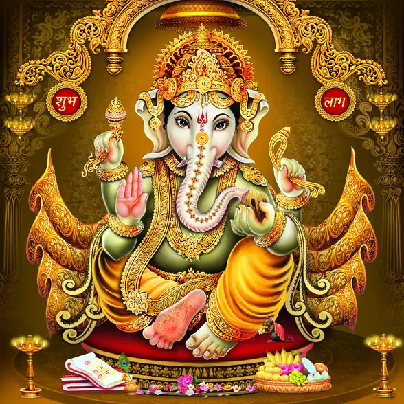 0133 Ganesh Ji Plain, Glitter, Stone, Crystal High Gloss Decorative Tile by Global Art