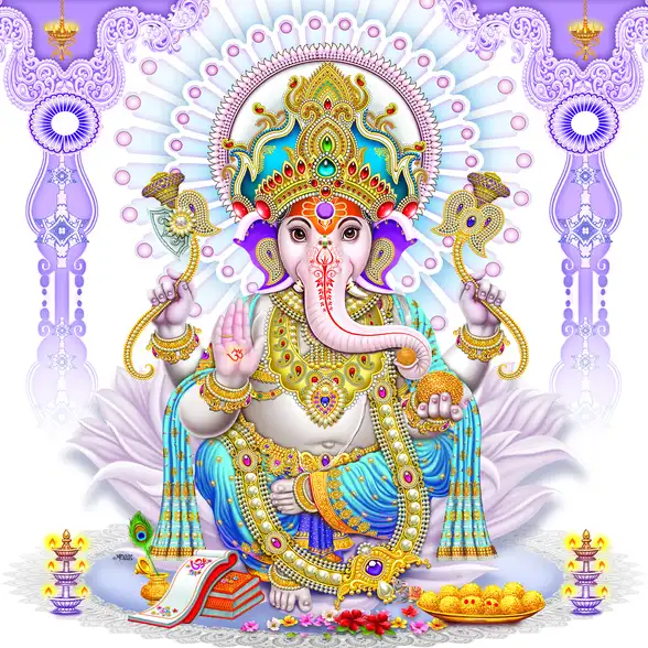 0135 Ganesh Ji Plain, Glitter, Stone, Crystal High Gloss Decorative Tile by Global Art
