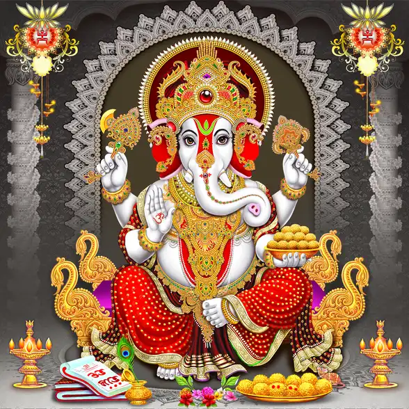 0136 Ganesh Ji Plain, Glitter, Stone, Crystal High Gloss Decorative Tile by Global Art