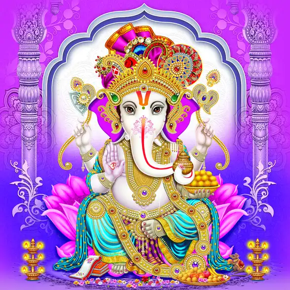 0137 Ganesh Ji Plain, Glitter, Stone, Crystal High Gloss Decorative Tile by Global Art