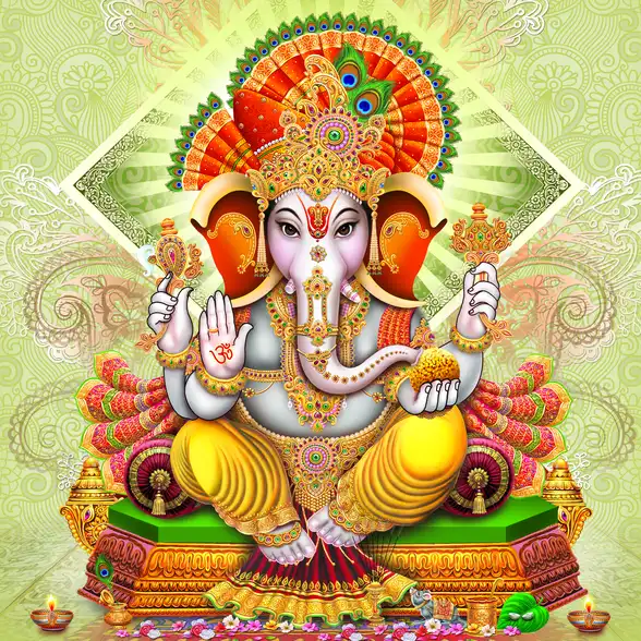 0138 Ganesh Ji Plain, Glitter, Stone, Crystal High Gloss Decorative Tile by Global Art