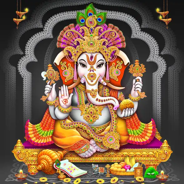 0139 Ganesh Ji Plain, Glitter, Stone, Crystal High Gloss Decorative Tile by Global Art