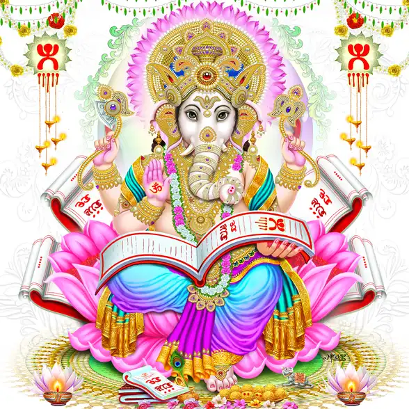 0140 Ganesh Ji Plain, Glitter, Stone, Crystal High Gloss Decorative Tile by Global Art