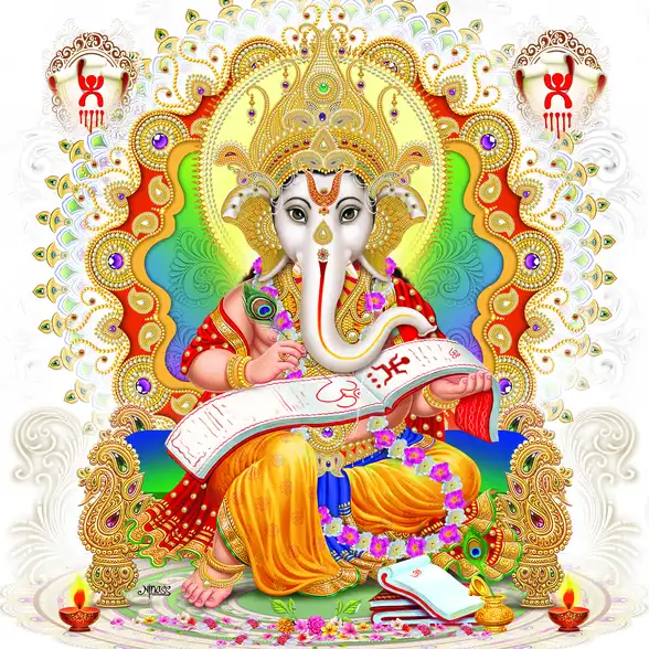 0141 Ganesh Ji Plain, Glitter, Stone, Crystal High Gloss Decorative Tile by Global Art