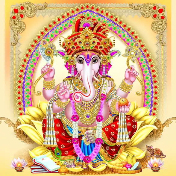 0143 Ganesh Ji Plain, Glitter, Stone, Crystal High Gloss Decorative Tile by Global Art
