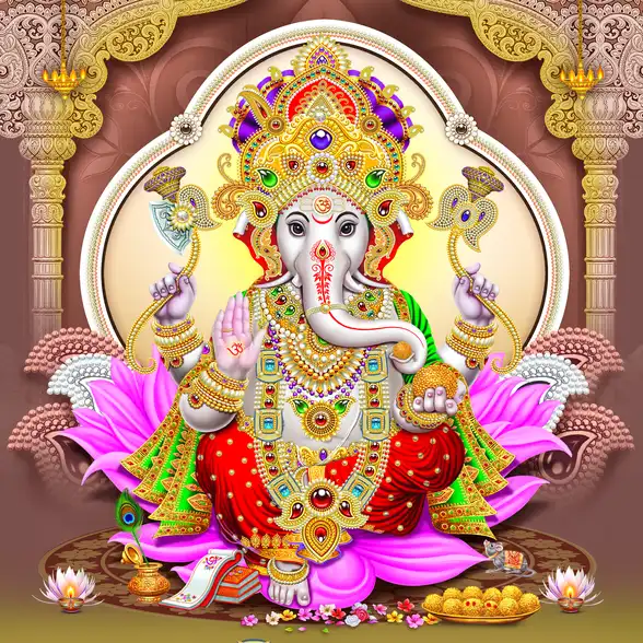 0144 Ganesh Ji Plain, Glitter, Stone, Crystal High Gloss Decorative Tile by Global Art