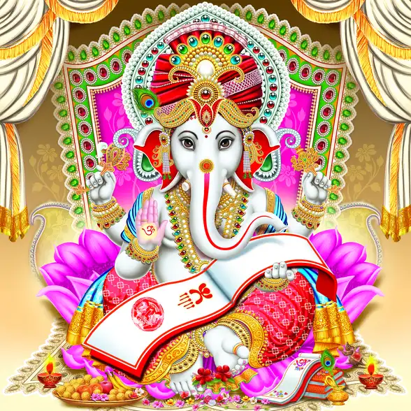 0145 Ganesh Ji Plain, Glitter, Stone, Crystal High Gloss Decorative Tile by Global Art