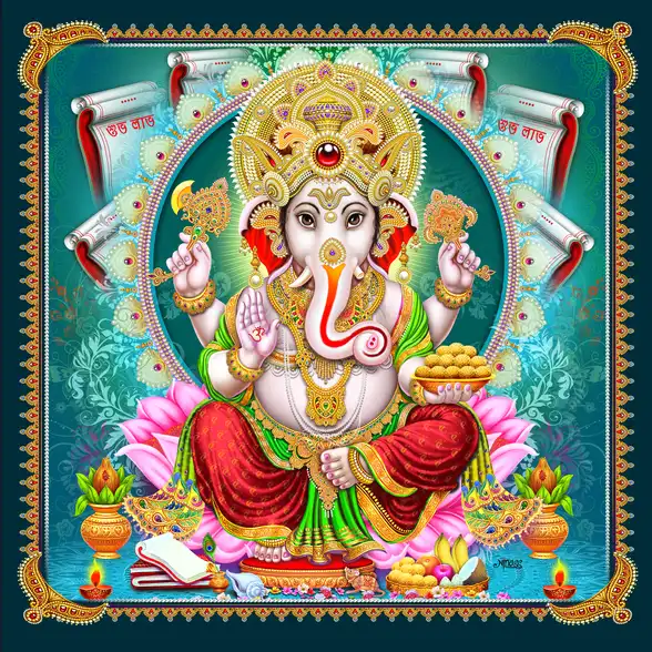 0146 Ganesh Ji Plain, Glitter, Stone, Crystal High Gloss Decorative Tile by Global Art