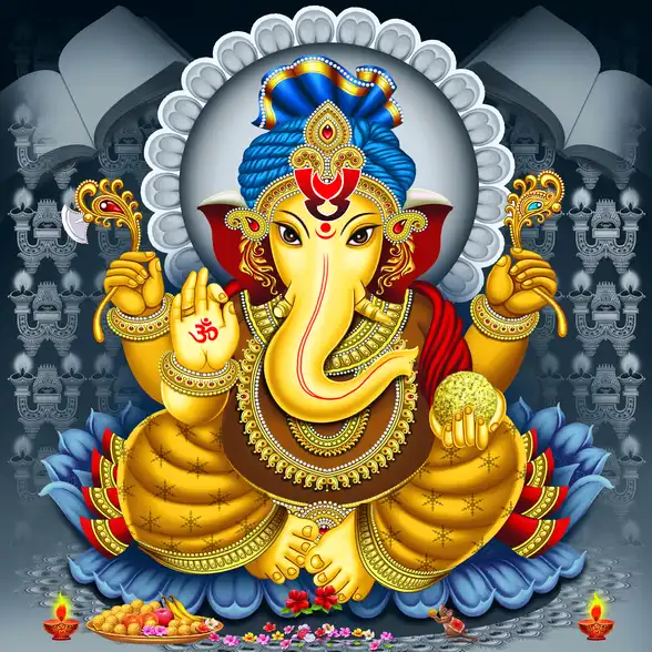 0147 Ganesh Ji Plain, Glitter, Stone, Crystal High Gloss Decorative Tile by Global Art