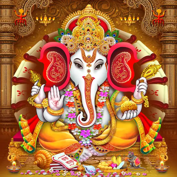 0149 Ganesh Ji Plain, Glitter, Stone, Crystal High Gloss Decorative Tile by Global Art