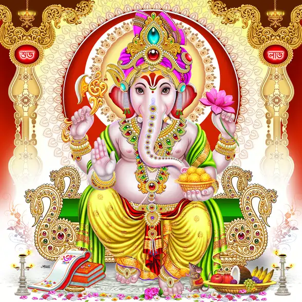 0150 Ganesh Ji Plain, Glitter, Stone, Crystal High Gloss Decorative Tile by Global Art