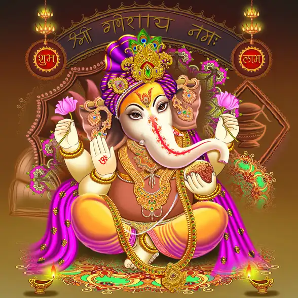 0158 Ganesh Ji Plain, Glitter, Stone, Crystal High Gloss Decorative Tile by Global Art