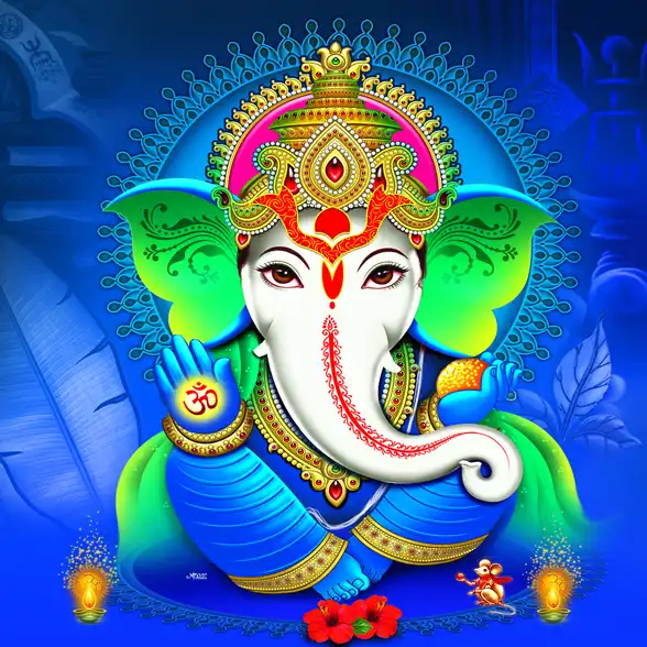 0160 Ganesh Ji Plain, Glitter, Stone, Crystal High Gloss Decorative Tile by Global Art