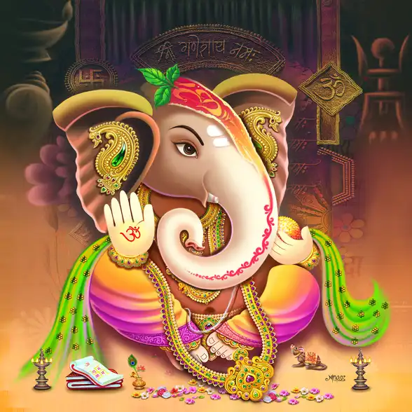 0161 Ganesh Ji Plain, Glitter, Stone, Crystal High Gloss Decorative Tile by Global Art