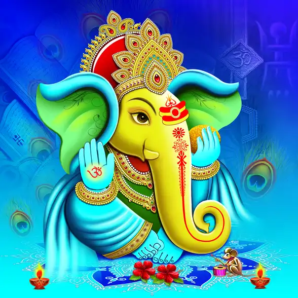 0176 Ganesh Ji Plain, Glitter, Stone, Crystal High Gloss Decorative Tile by Global Art