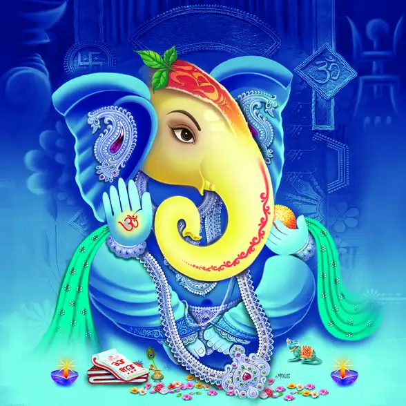 0178 Ganesh Ji Plain, Glitter, Stone, Crystal High Gloss Decorative Tile by Global Art