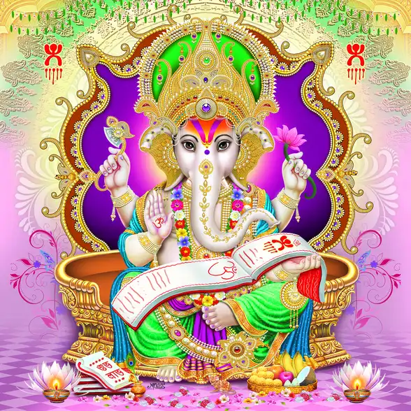 0151 Ganesh Ji Plain, Glitter, Stone, Crystal High Gloss Decorative Tile by Global Art