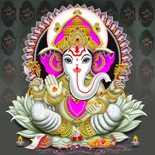 0187 Ganesh Ji Plain, Glitter, Stone, Crystal High Gloss Decorative Tile by Global Art