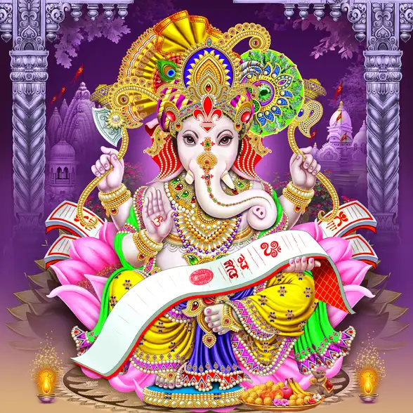 0152 Ganesh Ji Plain, Glitter, Stone, Crystal High Gloss Decorative Tile by Global Art
