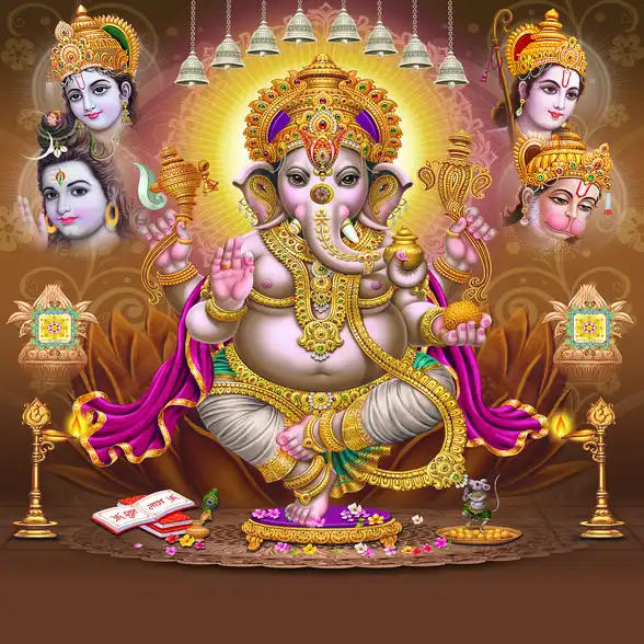 1752 Ganesh Ji Plain, Glitter, Stone, Crystal High Gloss Decorative Tile by Global Art