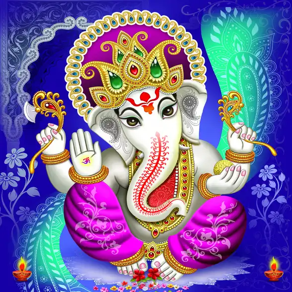 0153 Ganesh Ji Plain, Glitter, Stone, Crystal High Gloss Decorative Tile by Global Art