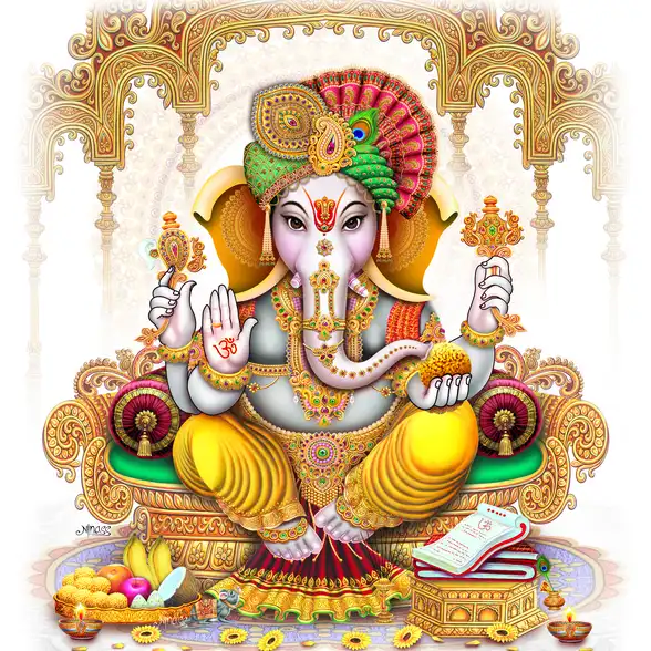 0155 Ganesh Ji Plain, Glitter, Stone, Crystal High Gloss Decorative Tile by Global Art