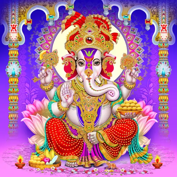 0154 Ganesh Ji Plain, Glitter, Stone, Crystal High Gloss Decorative Tile by Global Art