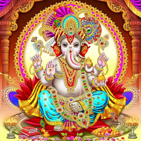 0157 Ganesh Ji Plain, Glitter, Stone, Crystal High Gloss Decorative Tile by Global Art