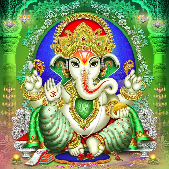0159 Ganesh Ji Plain, Glitter, Stone, Crystal High Gloss Decorative Tile by Global Art
