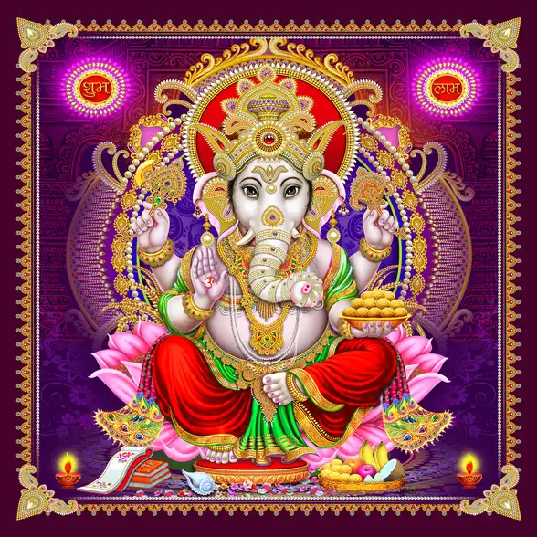 0162 Ganesh Ji Plain, Glitter, Stone, Crystal High Gloss Decorative Tile by Global Art