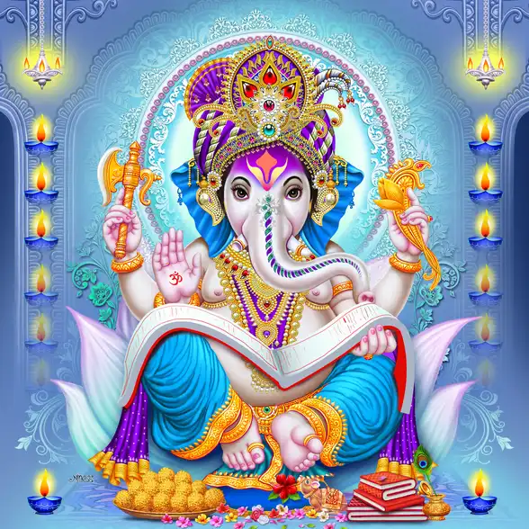 0163 Ganesh Ji Plain, Glitter, Stone, Crystal High Gloss Decorative Tile by Global Art