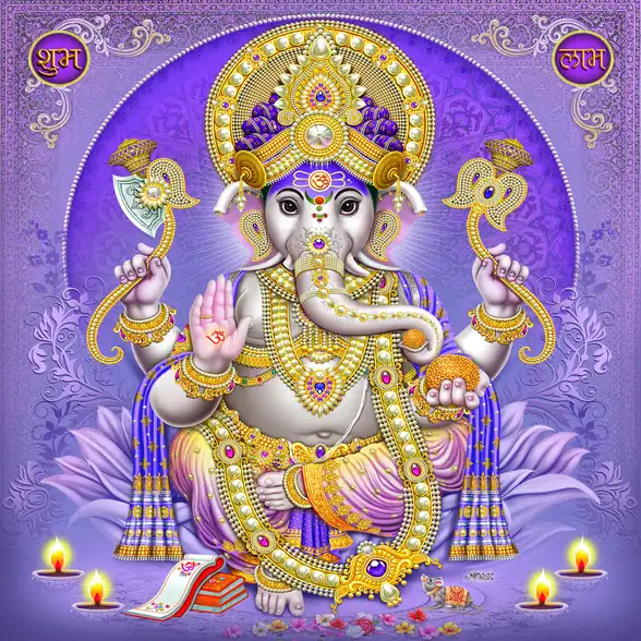 0164 Ganesh Ji Plain, Glitter, Stone, Crystal High Gloss Decorative Tile by Global Art
